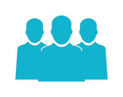 Blue icon depicting three figures