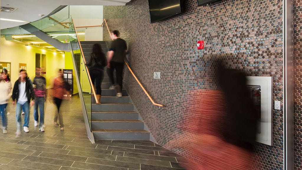 Students walking down the hall at Sheridan's Hazel McCallion Campus