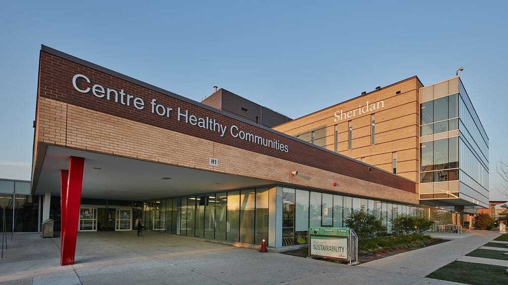 Exterior of the Centre for Healthy Communities building at Sheridan's Davis Campus, Brampton