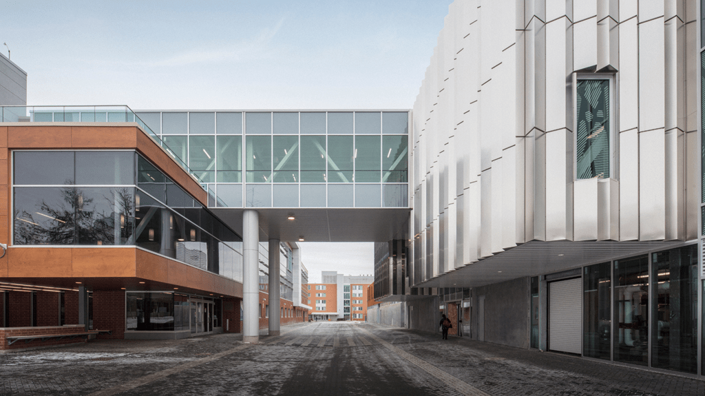 The bridge connecting Sheridan's Skilled Trades Centre to the rest of the Davis Campus.