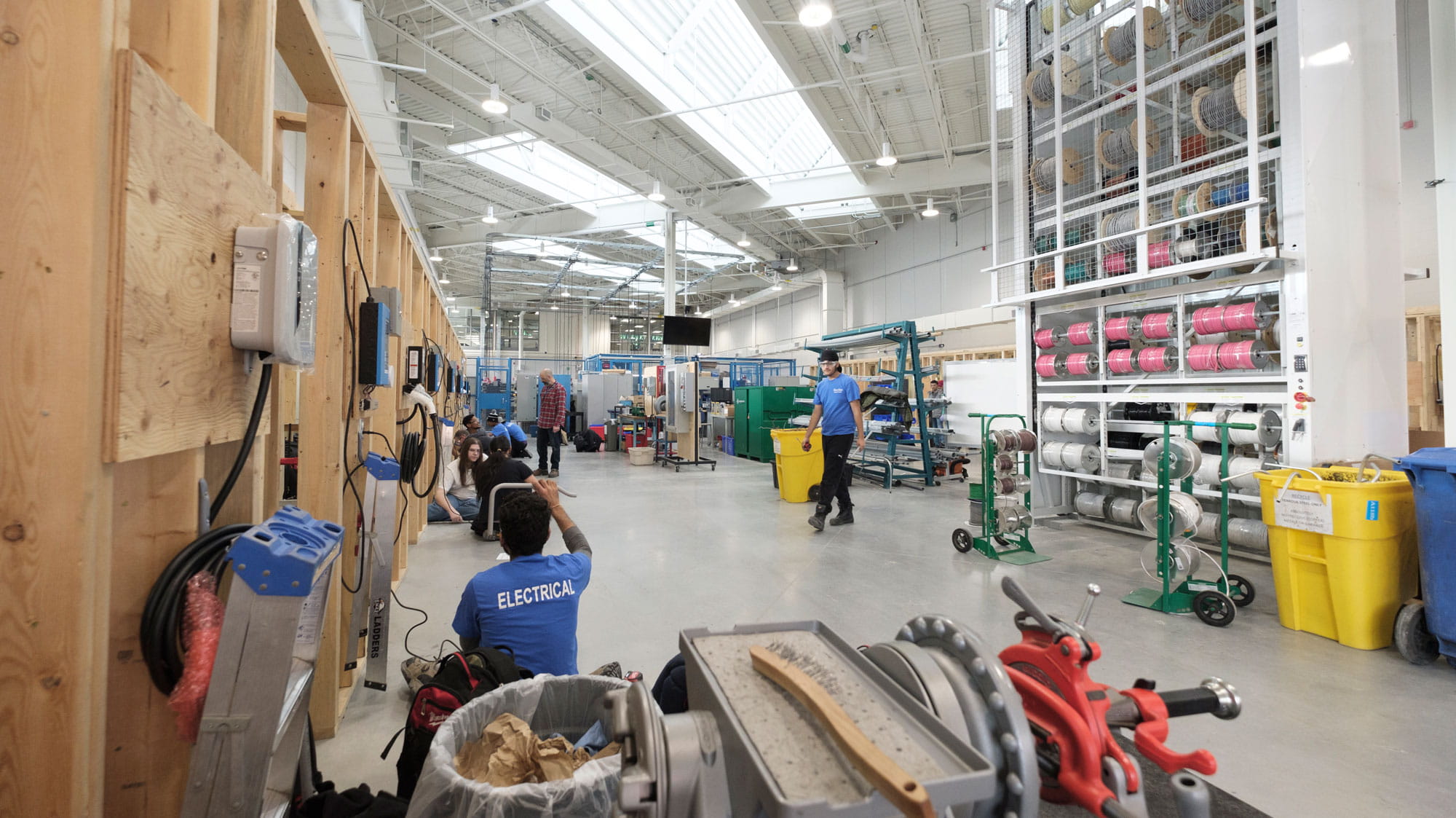 Students working in an electrical workshop at Sheridan's Skilled Trades centre