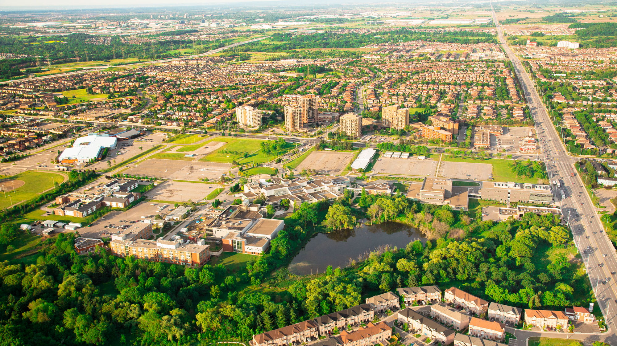 An aerial view of Brampton, Ontario.