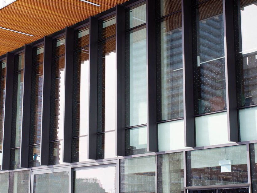 Exterior panes of glass in the Student Centre at Hazel McCallion Campus.