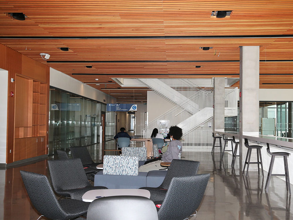 The quiet lounge in the Student Centre at Hazel McCallion Campus.