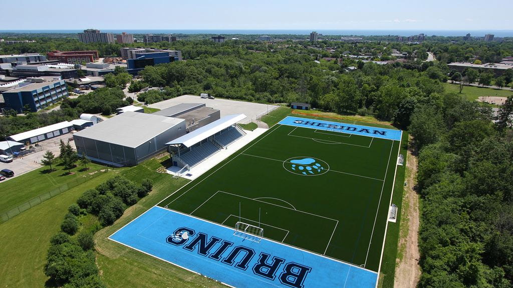 An aerial view of the Bruins' sports field and athletic centre