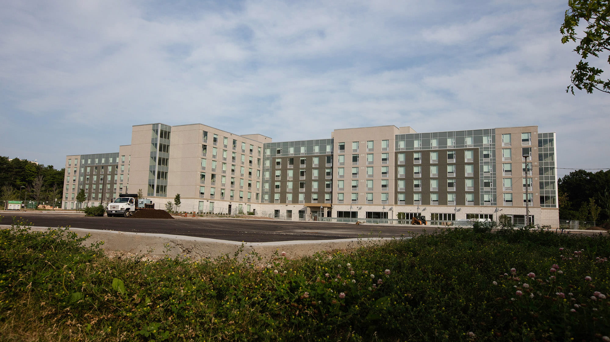An outside view of the large residence building