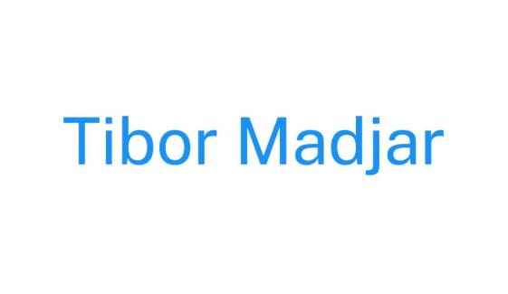 Tibor Madjar written in blue type