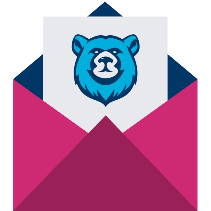 Image of a Bruin sticking out of a pink envelope