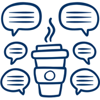 Coffee cup surrounded by speech bubbles