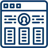 Paper or screen with image of figure in the centre and blocks containing lines underneath to indicate text