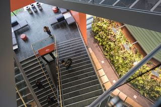 Staircase looking down at ascending students