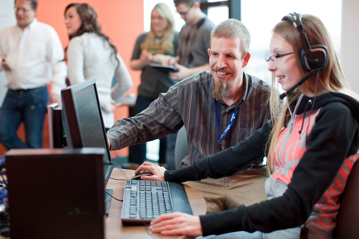 Student using assistive technology