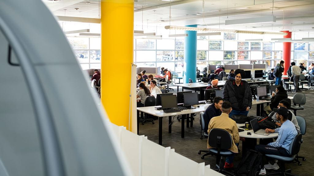 Students in the Learning Commons at the Trafalgar Road Campus