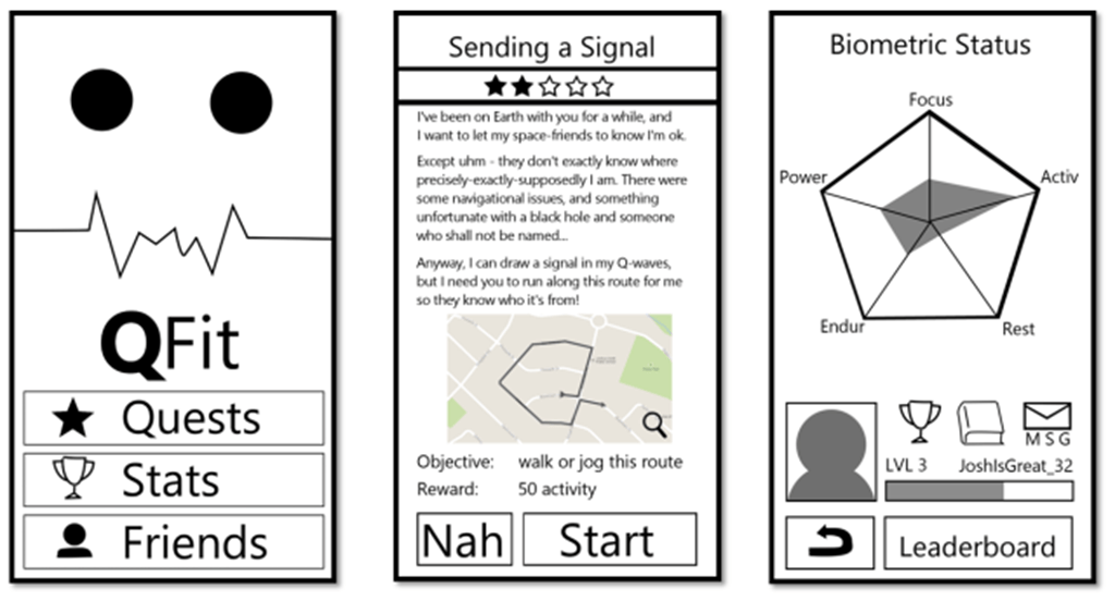 Screen shot of the QFIT fitness application by Sheridan students