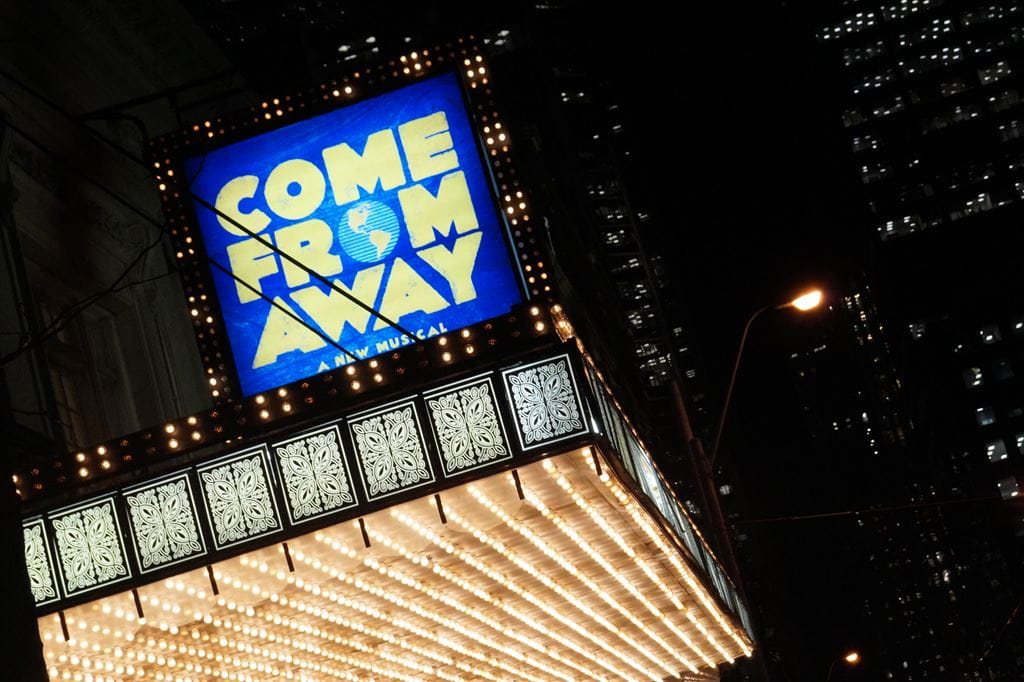 Come From Away sign in lights in Toronto