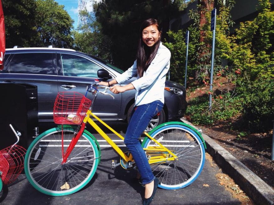 Sheridan student Fiona Yeung on a Google bike