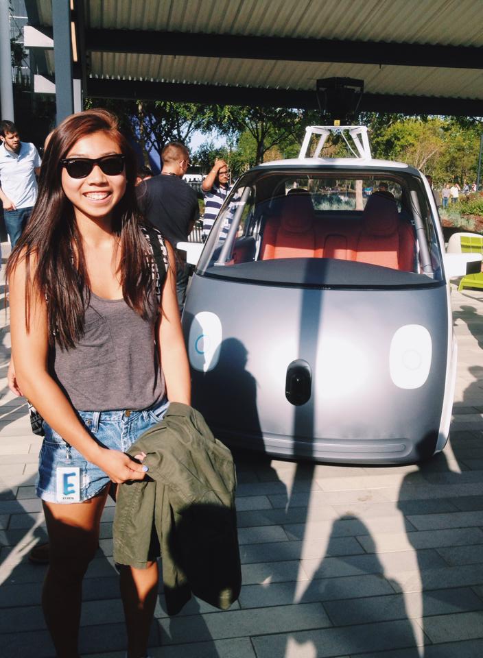 Sheridan student Fiona Yeung with the Google self-driving car