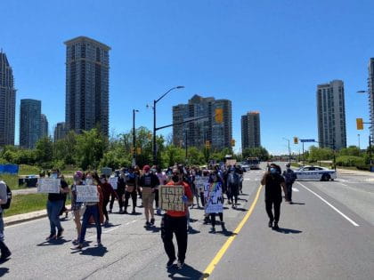 Attendees at the anti-Black racism solidarity march organized by Sheridan students in Mississauga