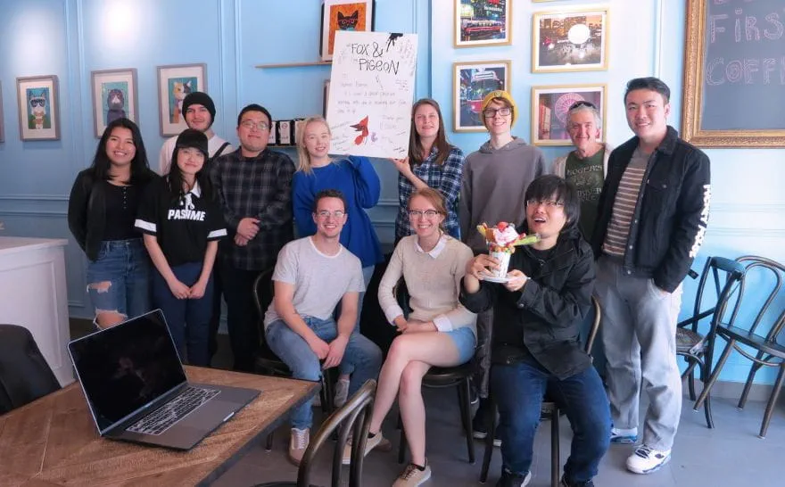 The Annie Award-nominated students and their faculty mentor Stephen Barnes, celebrating with ice-cream at the end of filming. 