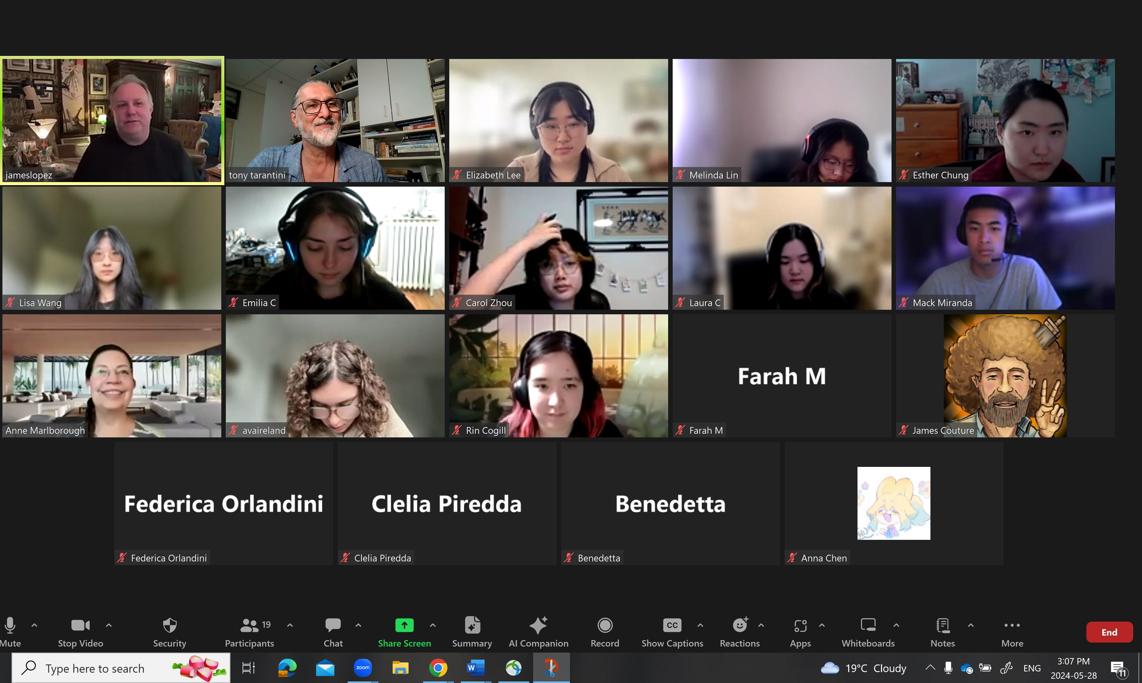 A screenshot of a Microsoft Teams conversation displaying many people working collaboratively from remote locations