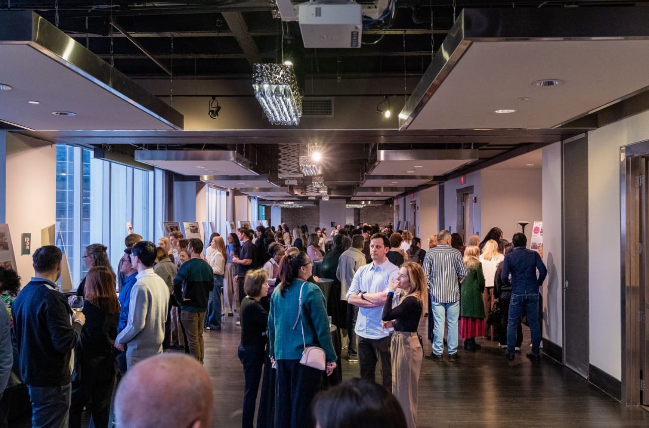 People gather at the Sheridan Interior Design grad show at Arcadian Lofts in Toronto