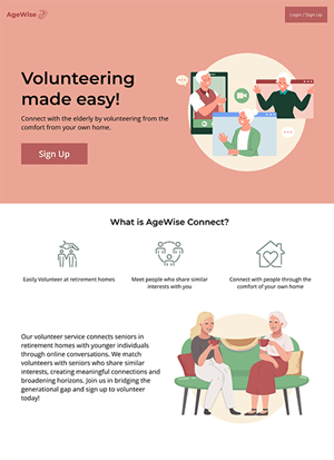 Mock up of landing page for AgeWise Connect