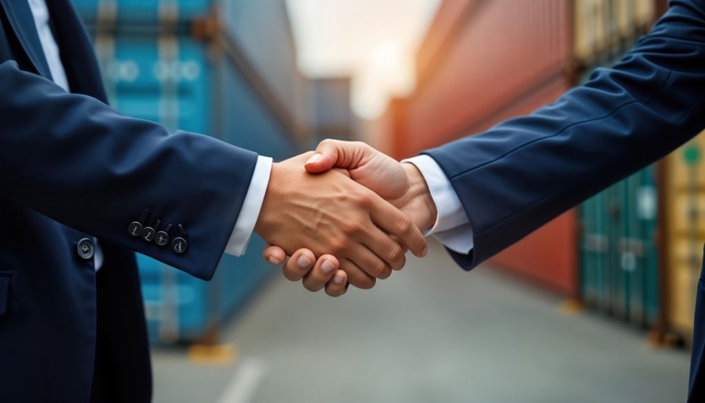 A graphic depicting two people shaking hands to represent a partnership