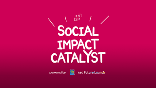 EDGE logo and SOCIAL IMPACT CATALYST powered by RBC Future Launch written on hot pink background.