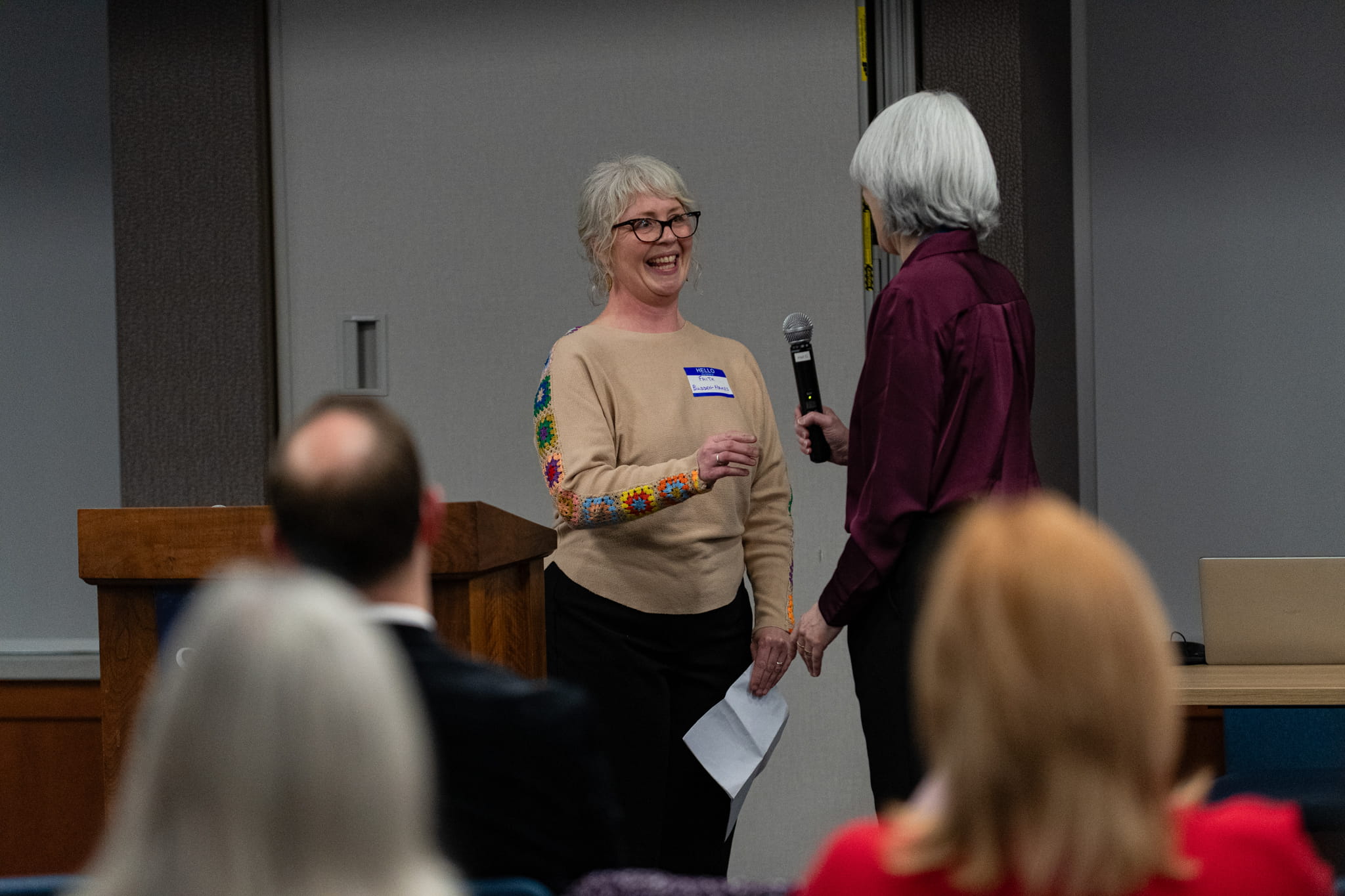 A 2025 Sheridan Co-op and Work-Integrated Learning Student of the Year Award recipient prepares to deliver her thank you speech