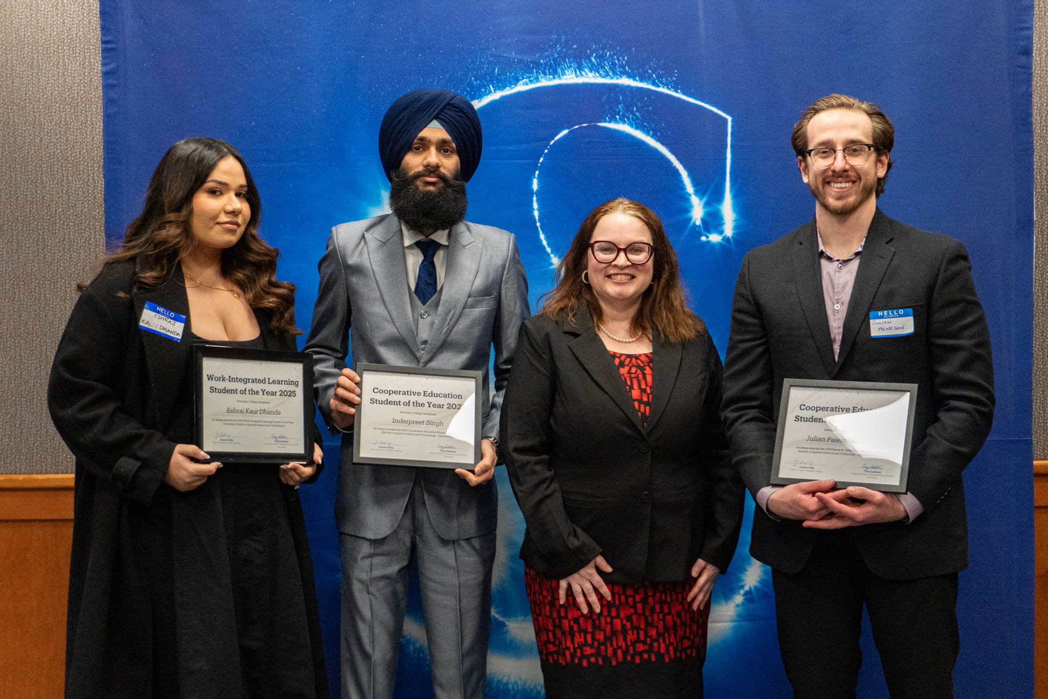 From left to right: Eshraj Kaur Dhanda, Inderpreet Singh, Dr. Elizabeth Frabbroni, Julian Menegon
