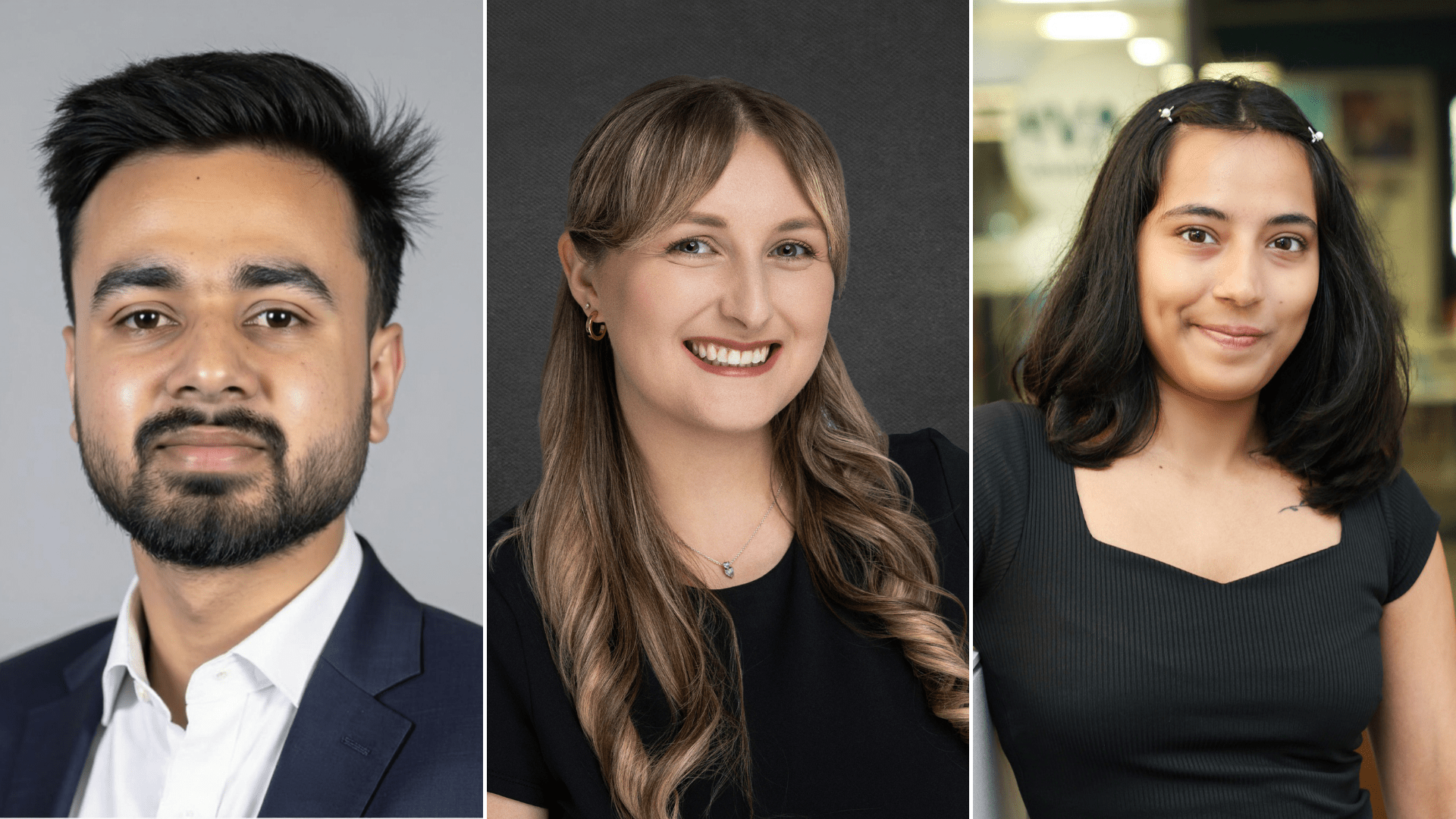 From left to right: Taranjeet Singh, Kelsey Vassallo and Pratiksha Pansare