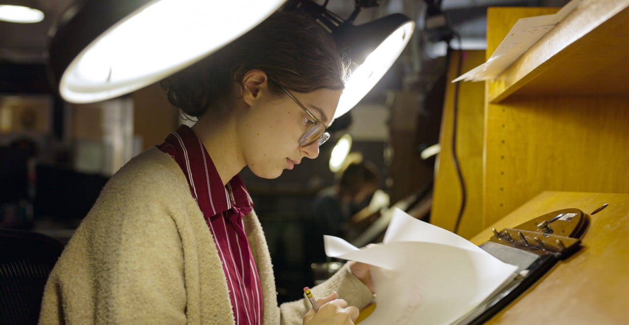 Sheridan Animation student Ava Ireland works inside Walt Disney Animation Studios
