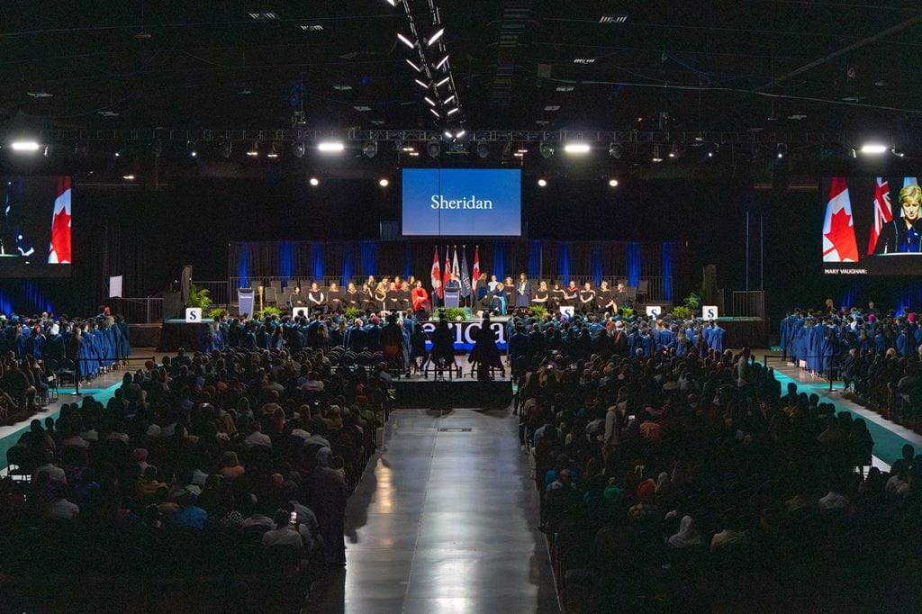 A photo of Sheridan's Convocation ceremonies, looking towards the stage