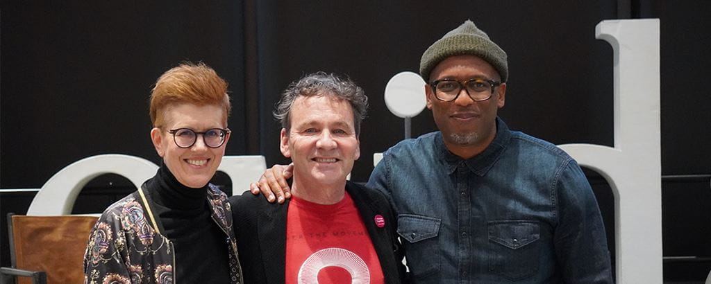 Chatter that Matters live podcast event group photo with Tony Chapman, Jesse Jones, and Dr. Cherie Werhun. 