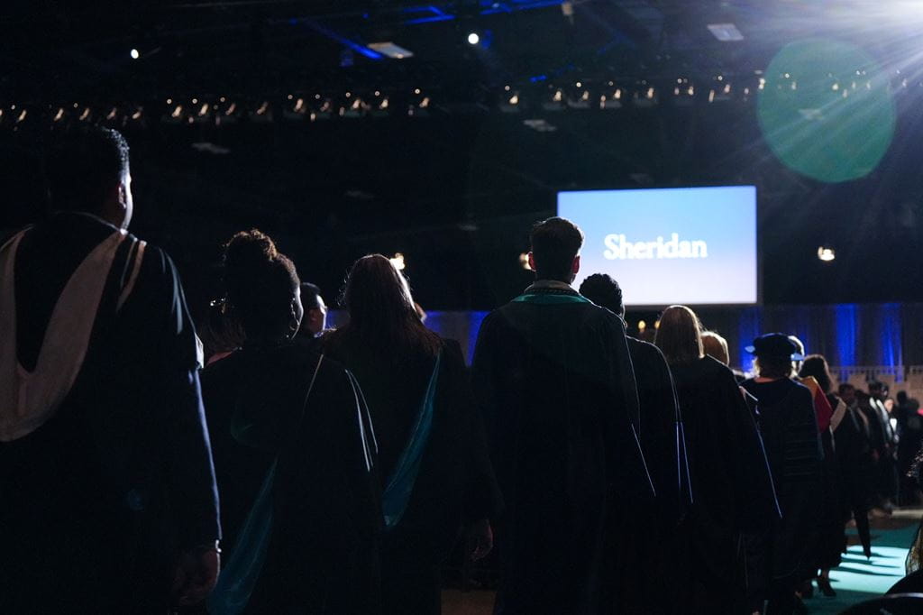 A large group of graduates faces the convocation stage