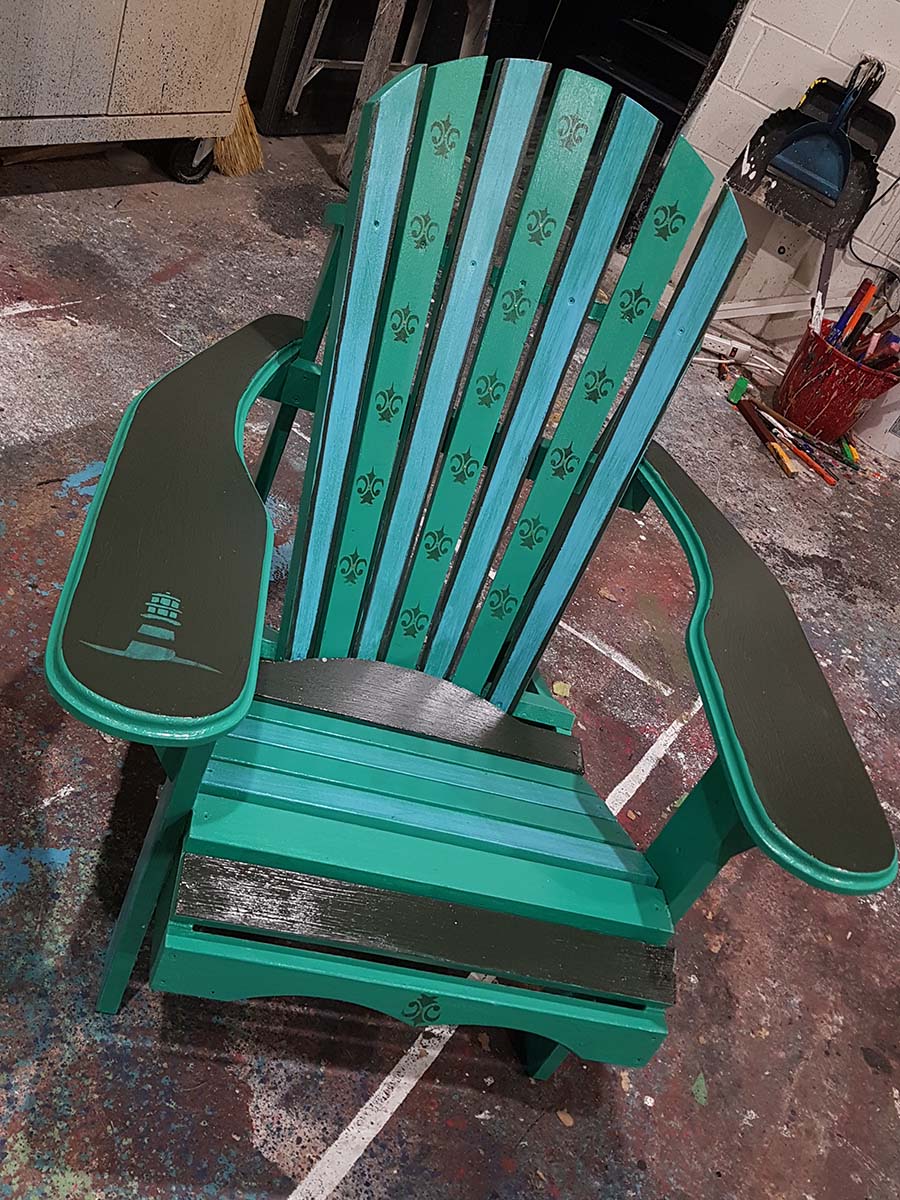 Victorian-wallpaper inspired Muskoka chair designed and created by Sheridan student Taylor Blais.