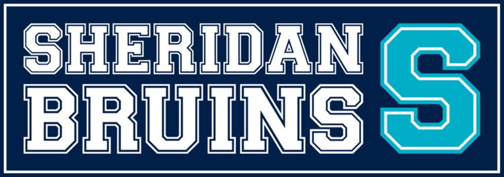 Sheridan Bruins and the Sheridan 'S' are displayed on a logo in Sheridan's traditional double-blue colour scheme