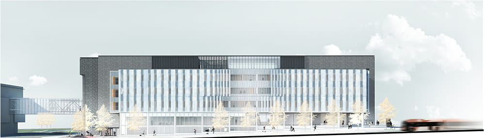 Exterior rendering of the new HMC building