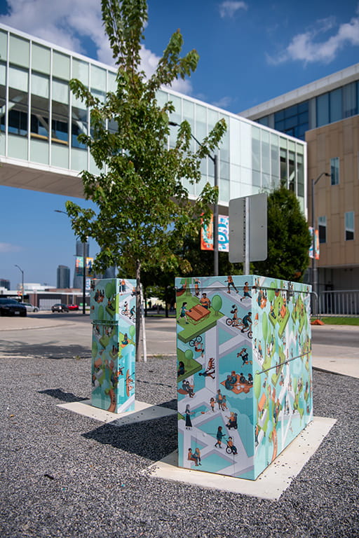 Infinite Space art installation by Chantal Lieu located behind Sheridan's Hazel McCallion Campus in Scholars' Green Park in Mississauga