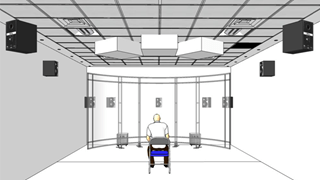 Acclaim Health rendering of a subject sitting in an immersive virtual reality (VR) room.