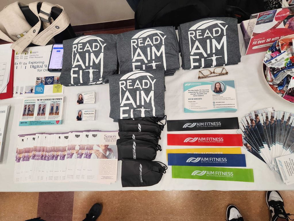 A table of various products displaying AIM Fitness branding