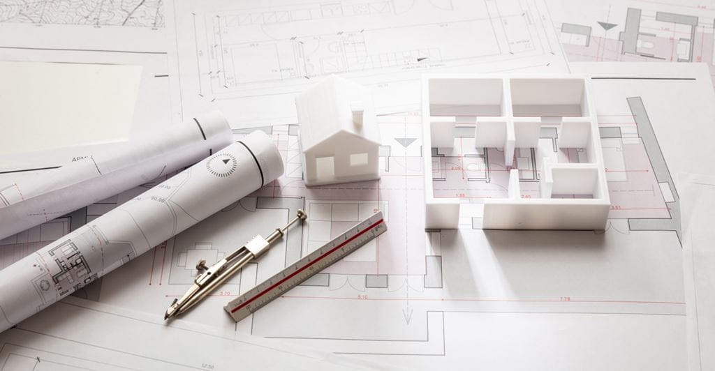 blueprints and various architectural design tools