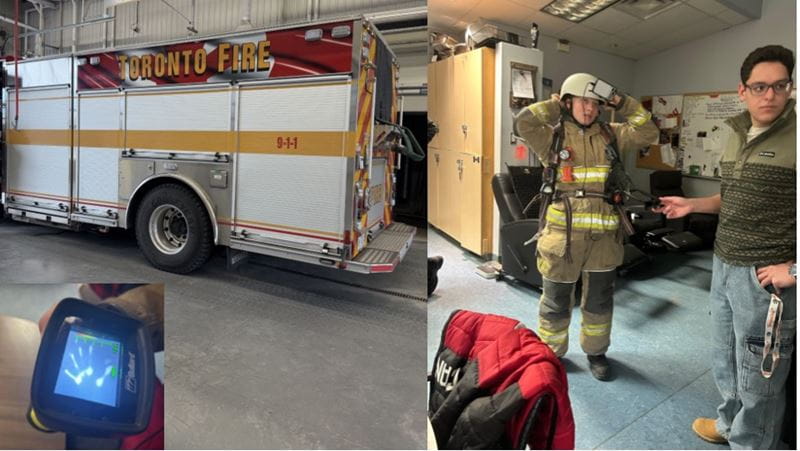 Toronto Fire personnel evaluate the Ember prototype and wearable monitoring technology during field testing