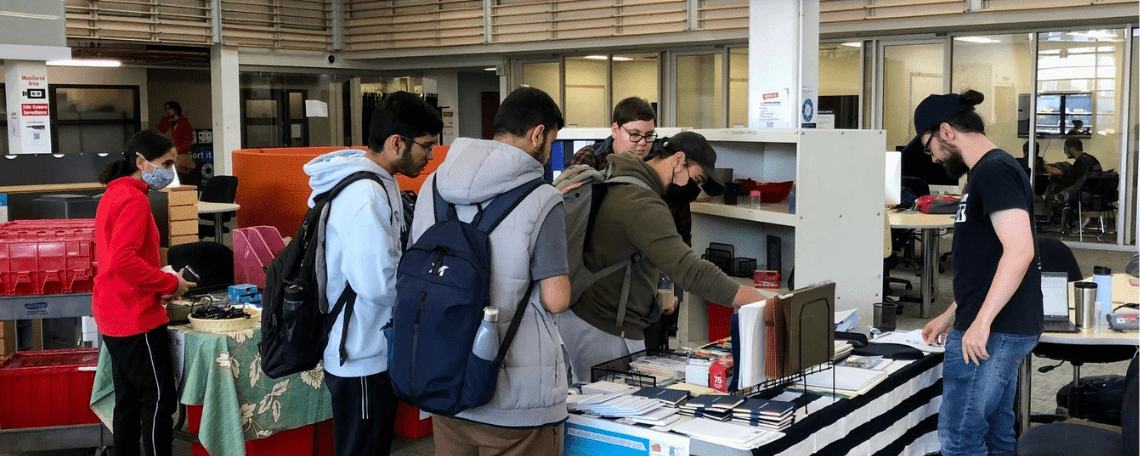 Students shopping at the Freeuse Pop-up Shop event. 