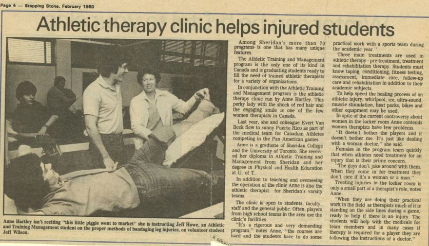 News clipping featuring Sheridan alumnus Anne Hartley