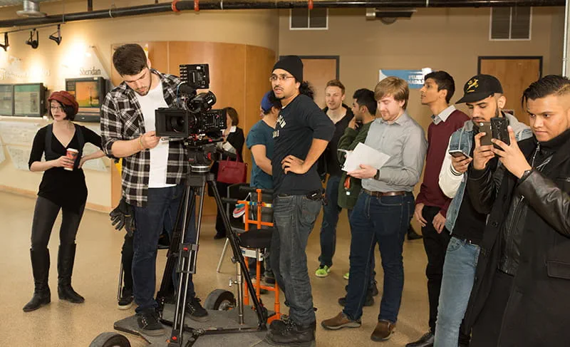 Sheridan Production House crew filming the AWAKE Chocolates commercial at Trafalgar Campus
