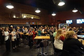 Sheridan community at the Marquee for the Tony Award nomination announcement