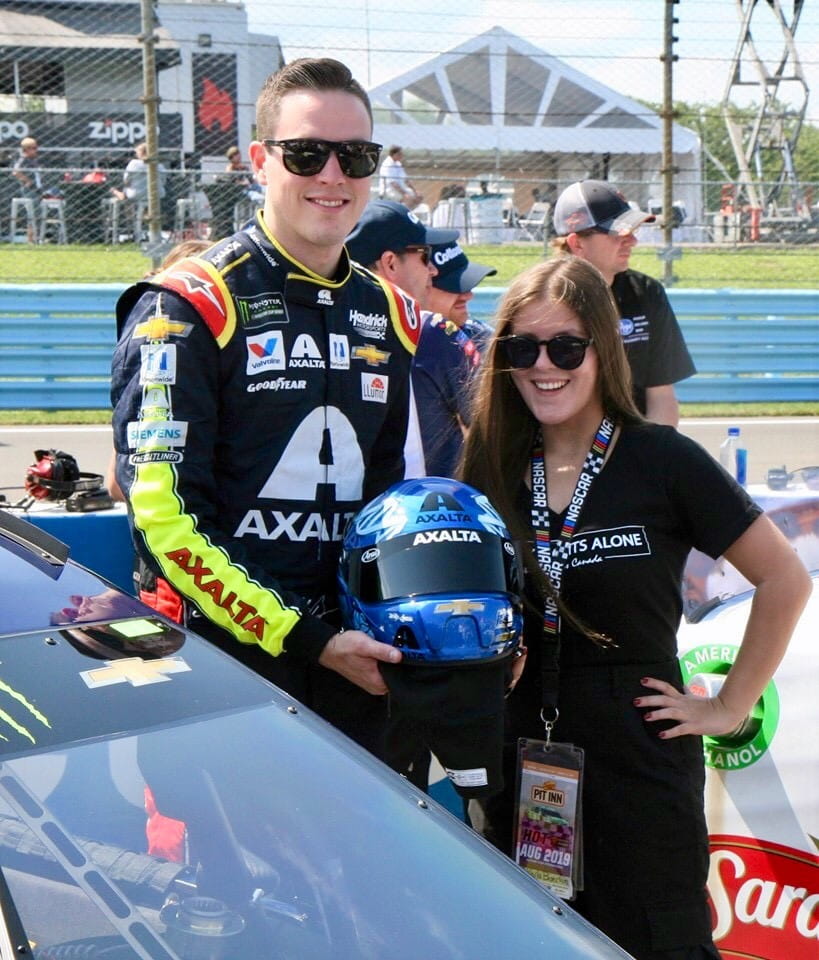 NASCAR driver Alex Bowman and Sheridan Illustration student Mikayla Bianchin
