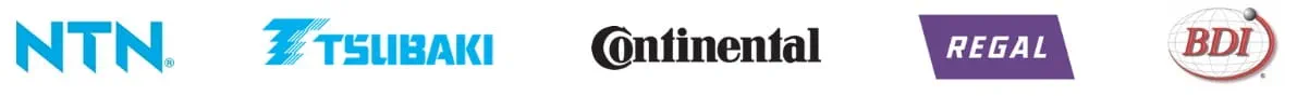 NTN logo, Tsubaki logo, Continental logo, Regal logo, BDI logo