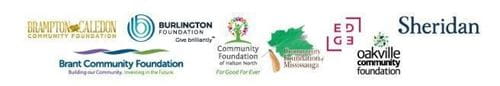 Logos for Brampton Caledon Community Foundation, Burlington Foundation, Brant Community Foundation, Community Foundation of Halton North, EDGE